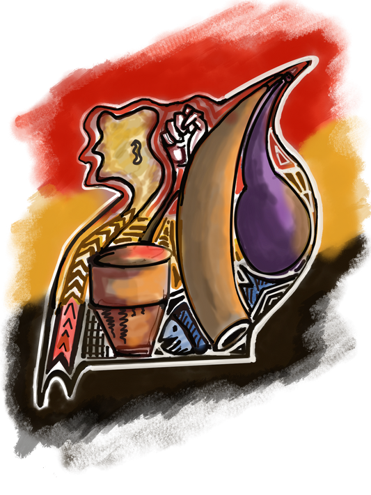 In Africa the pearl where black, yellow and red mix and the drums for music, horn for cows and drinking with fish is common